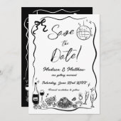 Hand getrokken illustraties Scribble Doodles bruil Save The Date (Voorkant / Achterkant)