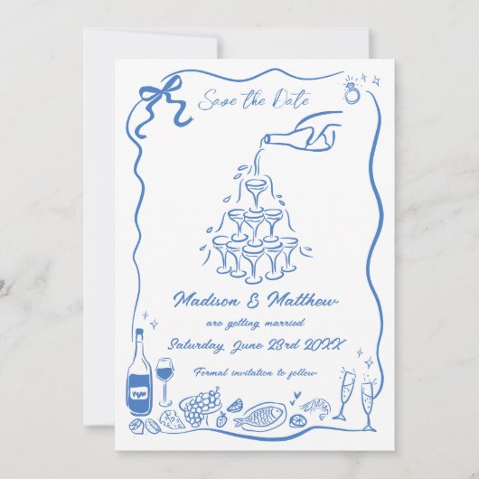 Hand getrokken illustraties Scribble Doodles bruil Save The Date (Voorkant)