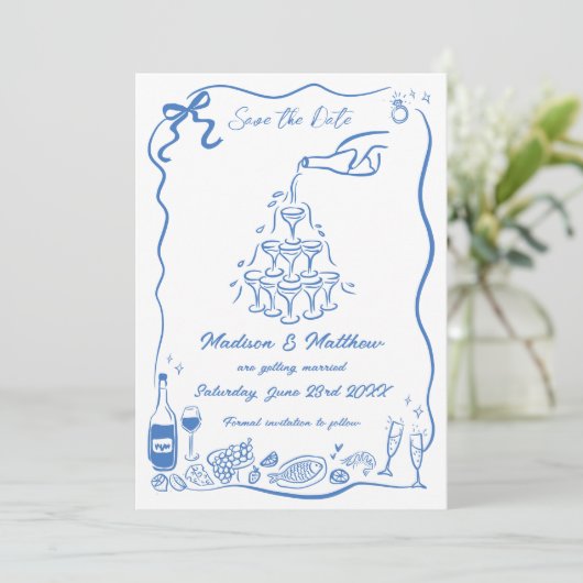 Hand getrokken illustraties Scribble Doodles bruil Save The Date (Staand voorkant)