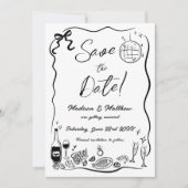 Hand getrokken illustraties Scribble Doodles bruil Save The Date (Voorkant)
