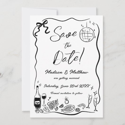 Hand getrokken illustraties Scribble Doodles bruil Save The Date (Voorkant)