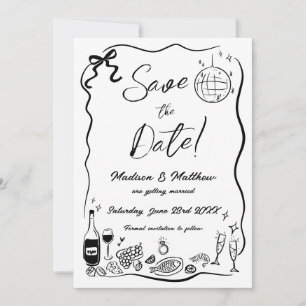 Hand getrokken illustraties Scribble Doodles bruil Save The Date