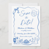 Hand getrokken illustraties Scribble Doodles bruil Save The Date (Voorkant)