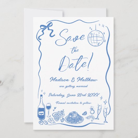 Hand getrokken illustraties Scribble Doodles bruil Save The Date (Voorkant)