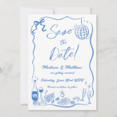 Hand getrokken illustraties Scribble Doodles bruil Save The Date (Voorkant)