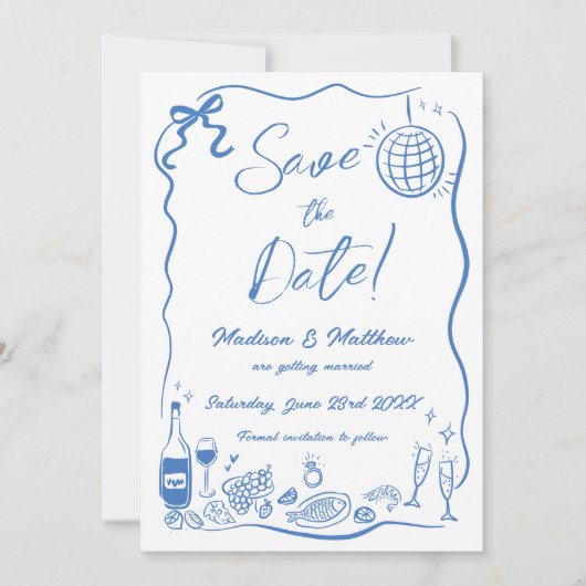 Hand getrokken illustraties Scribble Doodles bruil Save The Date (Voorkant)