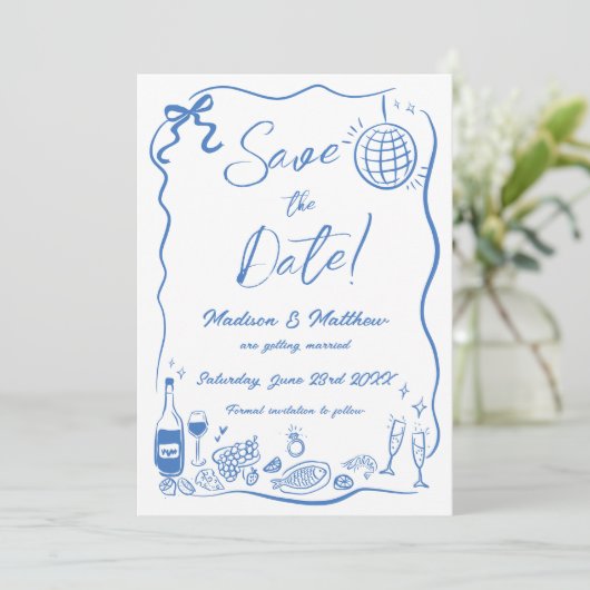 Hand getrokken illustraties Scribble Doodles bruil Save The Date (Staand voorkant)