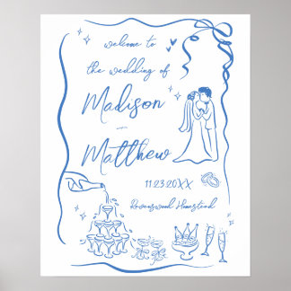Hand getrokken illustraties tekeningen bruiloft we poster