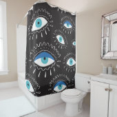 Hand-getrokken indian aztec tribaal oog met veren douchegordijn (In situ)