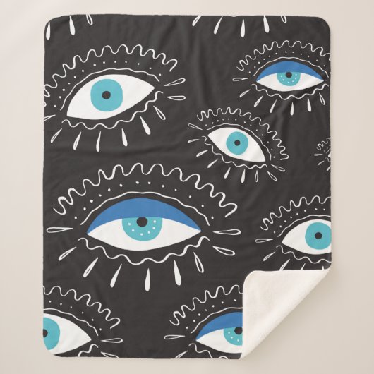 Hand-getrokken indian aztec tribaal oog met veren  sherpa deken (Voorkant)