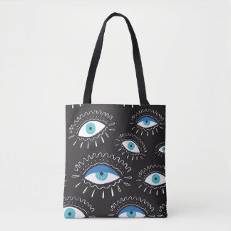 Hand-getrokken indian aztec tribaal oog met veren  tote bag