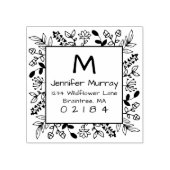 Hand getrokken ingelijst Floral retour adres Monog Rubberstempel (Afrduk)