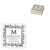 Hand getrokken ingelijste laurierbladeren monogram rubberstempel (Gestempeld)