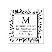 Hand getrokken ingelijste laurierbladeren monogram rubberstempel (Afrduk)