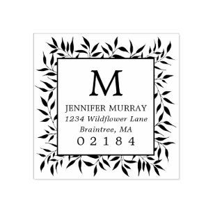Hand getrokken ingelijste laurierbladeren monogram rubberstempel