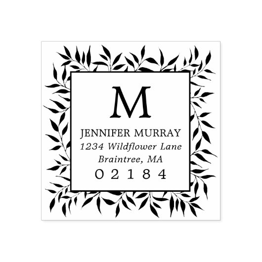 Hand getrokken ingelijste laurierbladeren monogram rubberstempel (Afrduk)