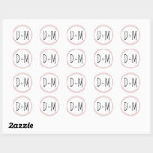 Hand getrokken initialen typografie blush roze bru ronde sticker (Vel)