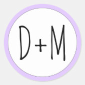 Hand getrokken initialen typografie lavendel bruil ronde sticker (Voorkant)