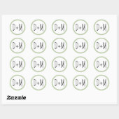 Hand getrokken initialen typografie sage groene br ronde sticker (Vel)