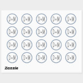 Hand getrokken initialen typografie stoffig blauw  ronde sticker (Vel)