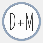 Hand getrokken initialen typografie stoffig blauw  ronde sticker (Voorkant)