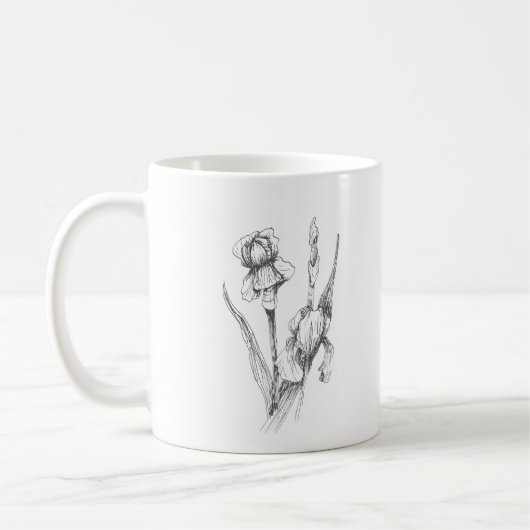 Hand getrokken iris, botanische kunst, originele p koffiemok (Links)