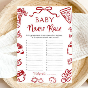 Hand getrokken Italiaans Baby naam race Baby showe Kaart