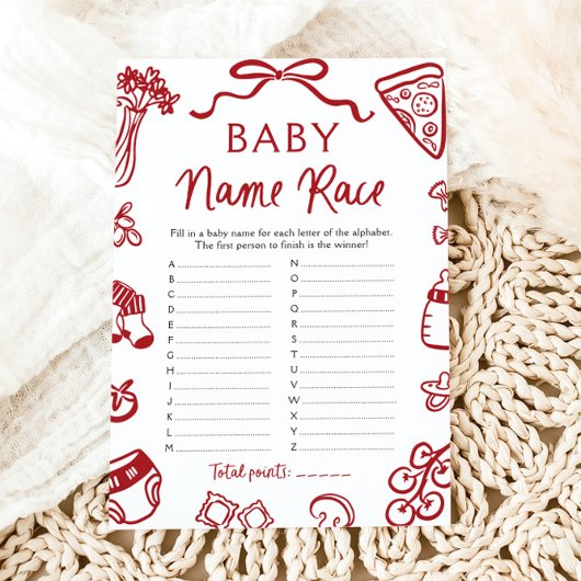 Hand getrokken Italiaans Baby naam race Baby showe Kaart