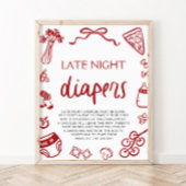 Hand getrokken Italiaans Baby shower Late Night Lu Poster