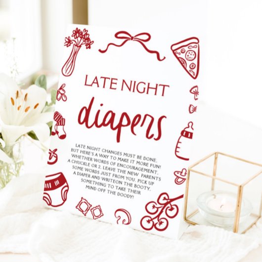 Hand getrokken Italiaans Baby shower Late Night Lu Reclamebord Met Voetstuk