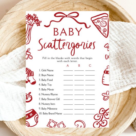 Hand getrokken Italiaans Baby shower Scattergories Kaart