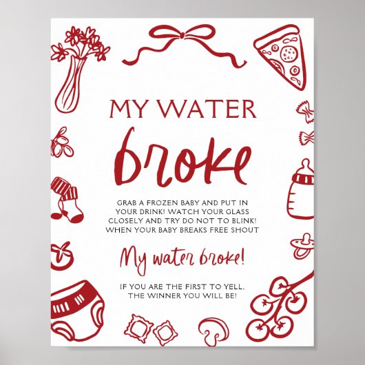 Hand getrokken Italiaans Mijn Water gebroken Baby  Poster (Voorkant)