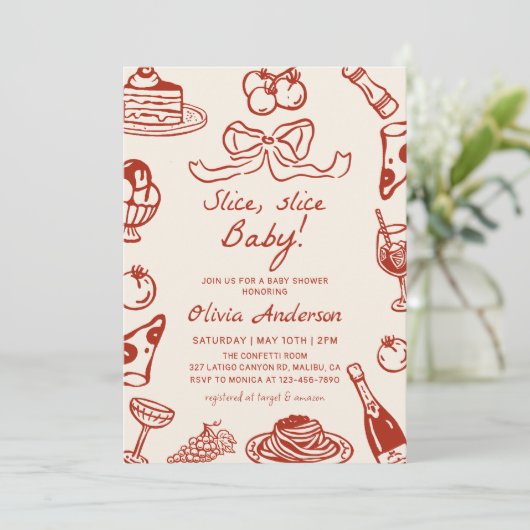 Hand getrokken Italiaans Pizza Slice Baby shower Kaart (Staand voorkant)