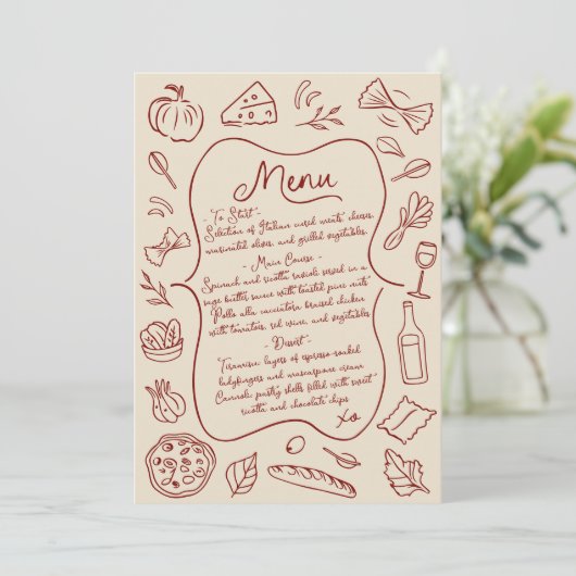 Hand getrokken Italiaanse bruiloft menu (Staand voorkant)