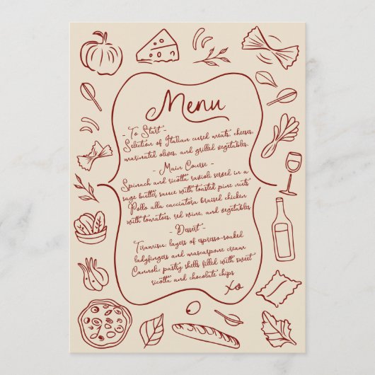 Hand getrokken Italiaanse bruiloft menu (Voorkant)