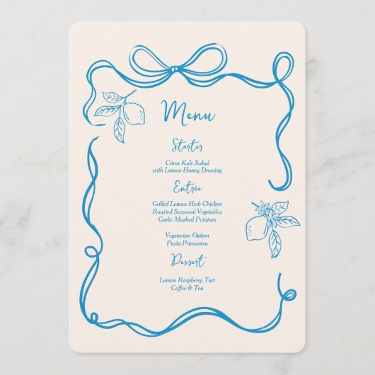 Hand getrokken Italiaanse citroen bruiloft plat Menu (Voorkant)