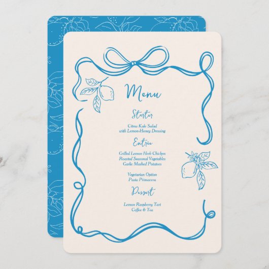 Hand getrokken Italiaanse citroen bruiloft plat Menu (Voorkant / Achterkant)