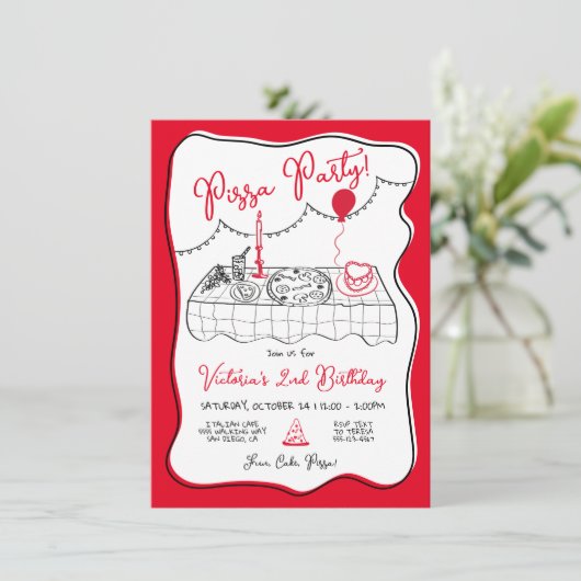 Hand getrokken Italiaanse pizza partij verjaardag Kaart (Staand voorkant)