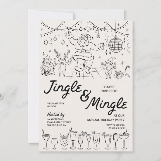 Hand getrokken Jingle en Mingle Christmas Party Kaart (Voorkant)