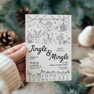 Hand getrokken Jingle en Mingle Christmas Party Kaart