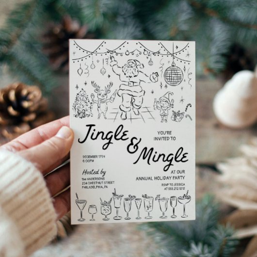 Hand getrokken Jingle en Mingle Christmas Party Kaart