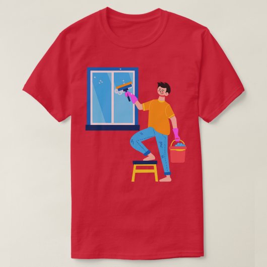 Hand getrokken jongen die het venster schoonmaakt t-shirt (Design voorkant)