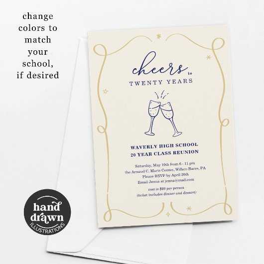 Hand getrokken juichen elk jaar klasse reünie kaart