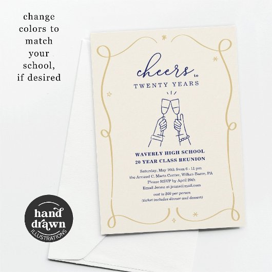 Hand getrokken juichen elk jaar klasse reünie kaart