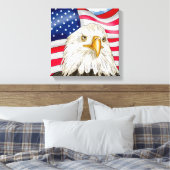 Hand getrokken kale adelaar en Amerikaanse vlag pa Canvas Afdruk (Insitu (Slaapkamer))