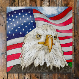 Hand getrokken kale adelaar en Amerikaanse vlag pa Legpuzzel