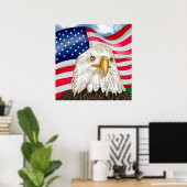 Hand getrokken kale adelaar en Amerikaanse vlag pa Poster (Thuiskantoor)