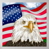 Hand getrokken kale adelaar en Amerikaanse vlag pa Poster (Voorkant)
