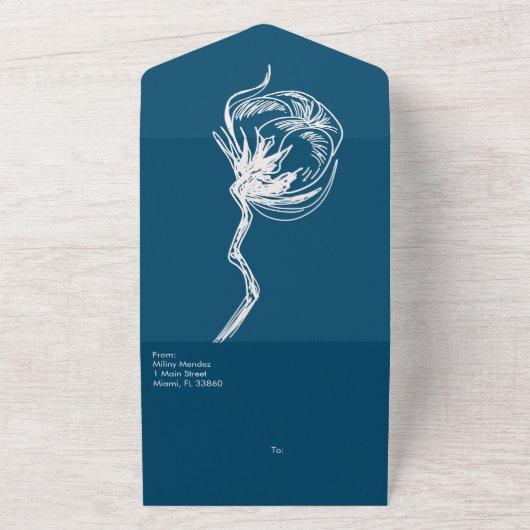 Hand getrokken katoenen Planten lijn kunst marine All In One Uitnodiging (Buitenkant)