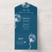 Hand getrokken katoenen Planten lijn kunst marine  All In One Uitnodiging (Binnen)